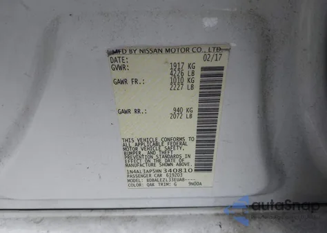 2017 Nissan Altima 2.5 S from USA, damaged, VIN 1N4AL3AP5HN340810